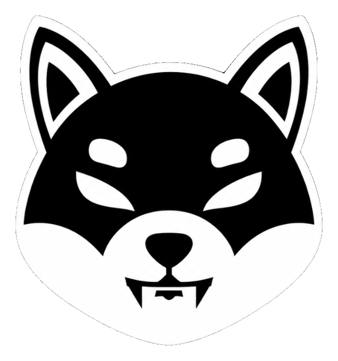 Void Inu, a black and white Shiba Inu head with small fangs